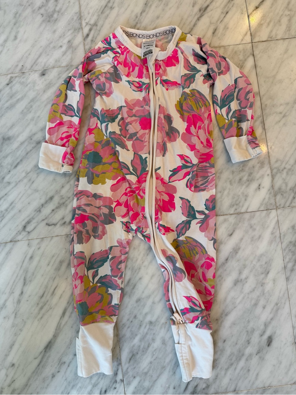 Bonds Wondersuit Floral Zip-Front One-Piece in Pink - 6-12mo
